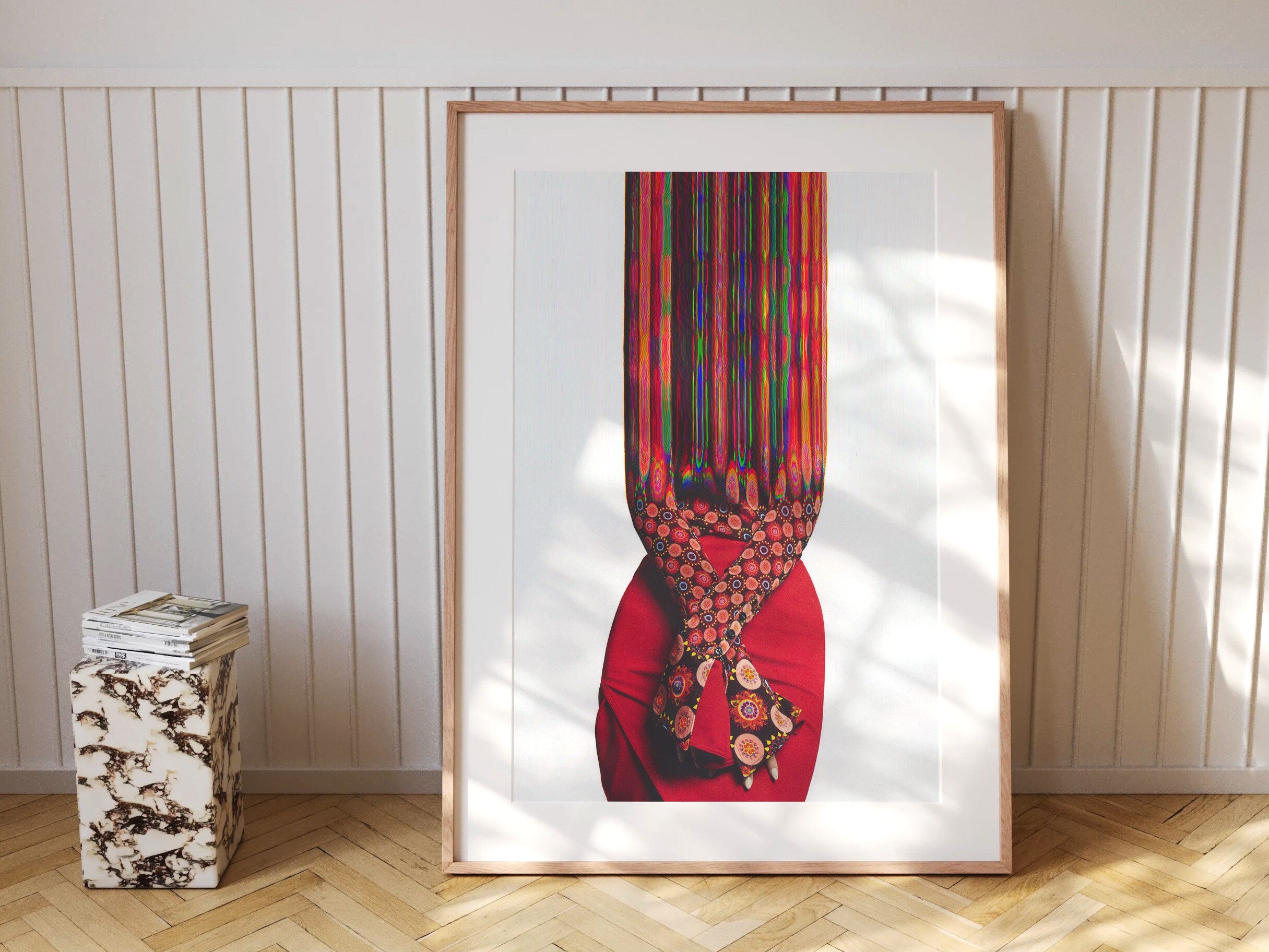 Vibrant Abstract Fashion Portrait Wall Art - Surreal Colorful Glitch Aesthetic for Modern Home Decor | Untitled (134) Giclée Print