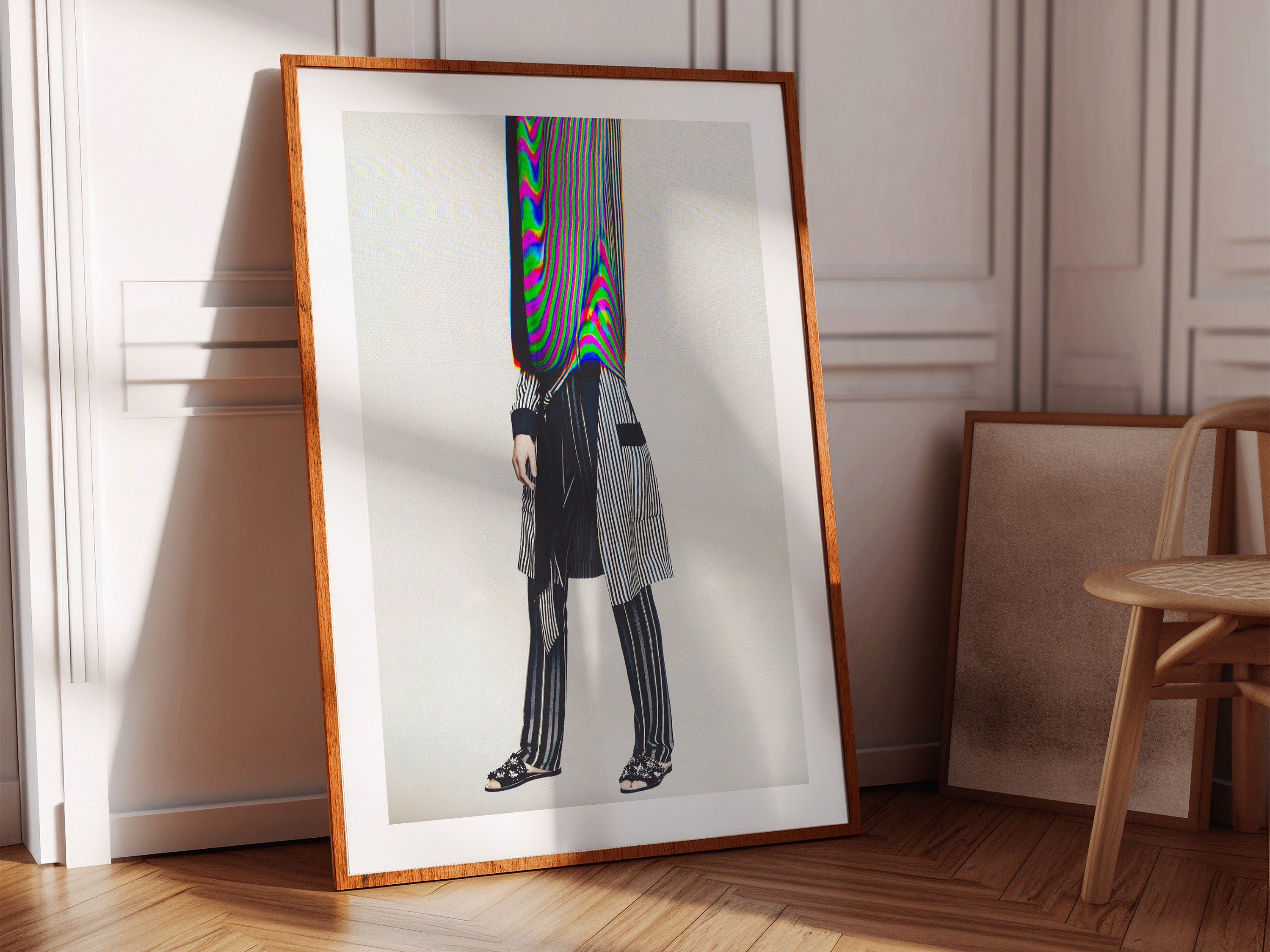 Psychedelic Striped Fashion Portrait - Unique Abstract Wall Art for Contemporary Home Decor | Untitled (138) Giclée Print