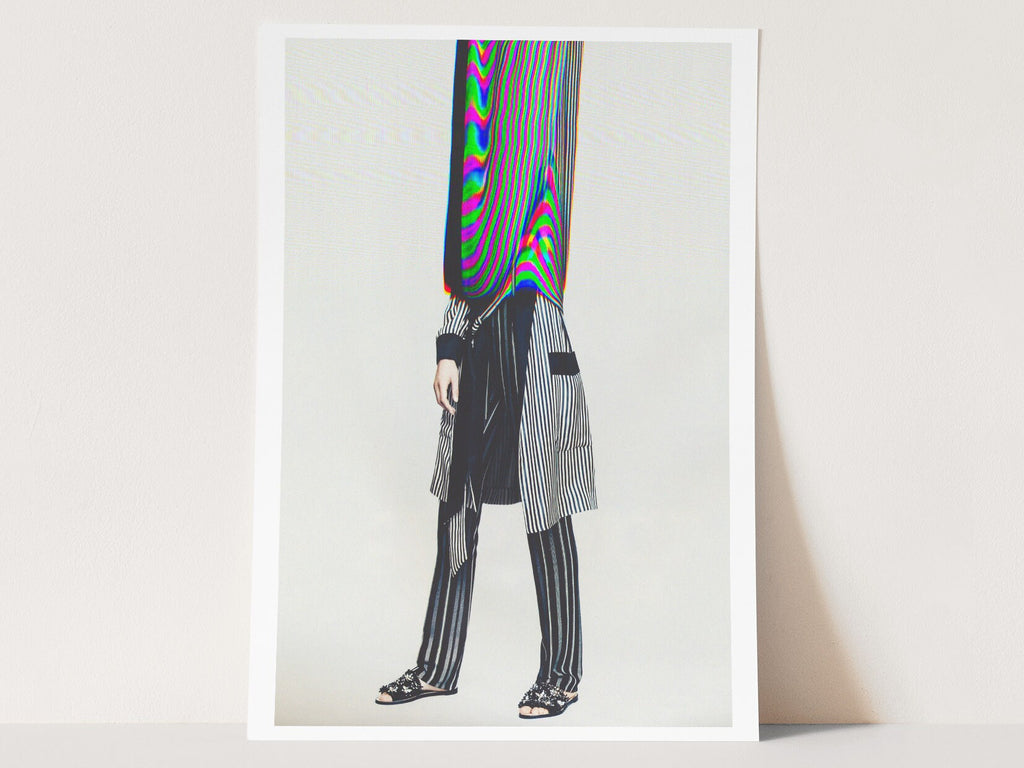 Psychedelic Striped Fashion Portrait - Unique Abstract Wall Art for Contemporary Home Decor | Untitled (138) Giclée Print