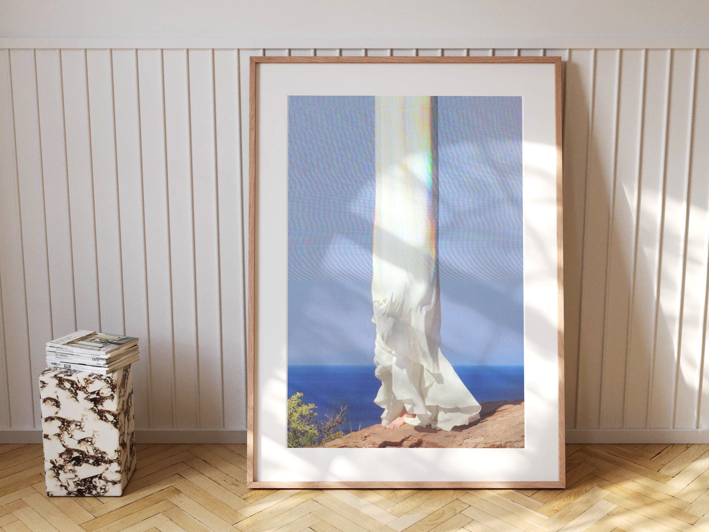 Ethereal Draped Fabric Against Coastal Horizon - Serene Abstract Wall Art for Contemporary Home Decor | Untitled (139) Giclée Print