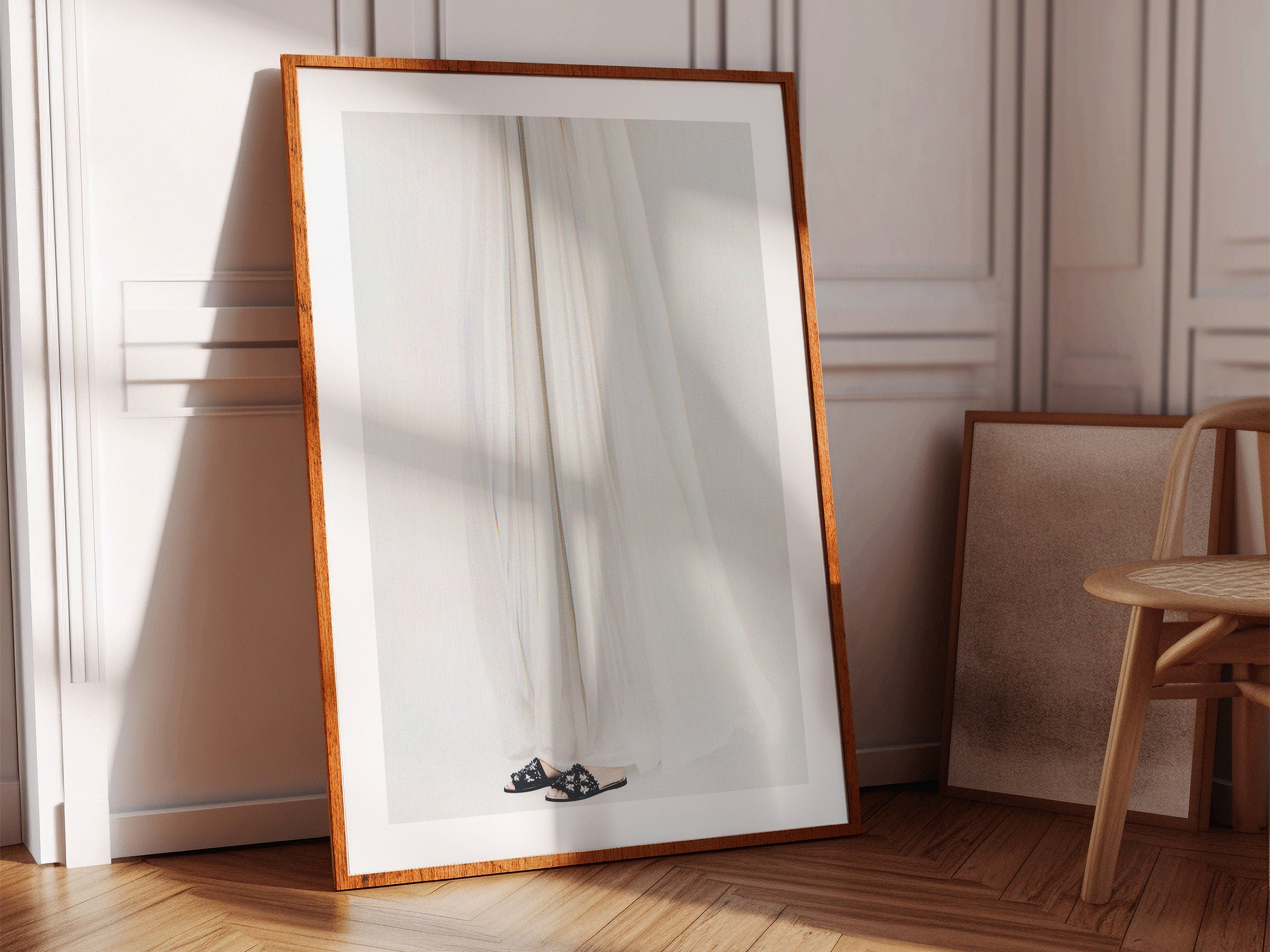 Ethereal White Fabric Flowing Art Print - Minimalist Feminine Decor for Bedroom, Living Room, or Office | Untitled (147) Giclée Print