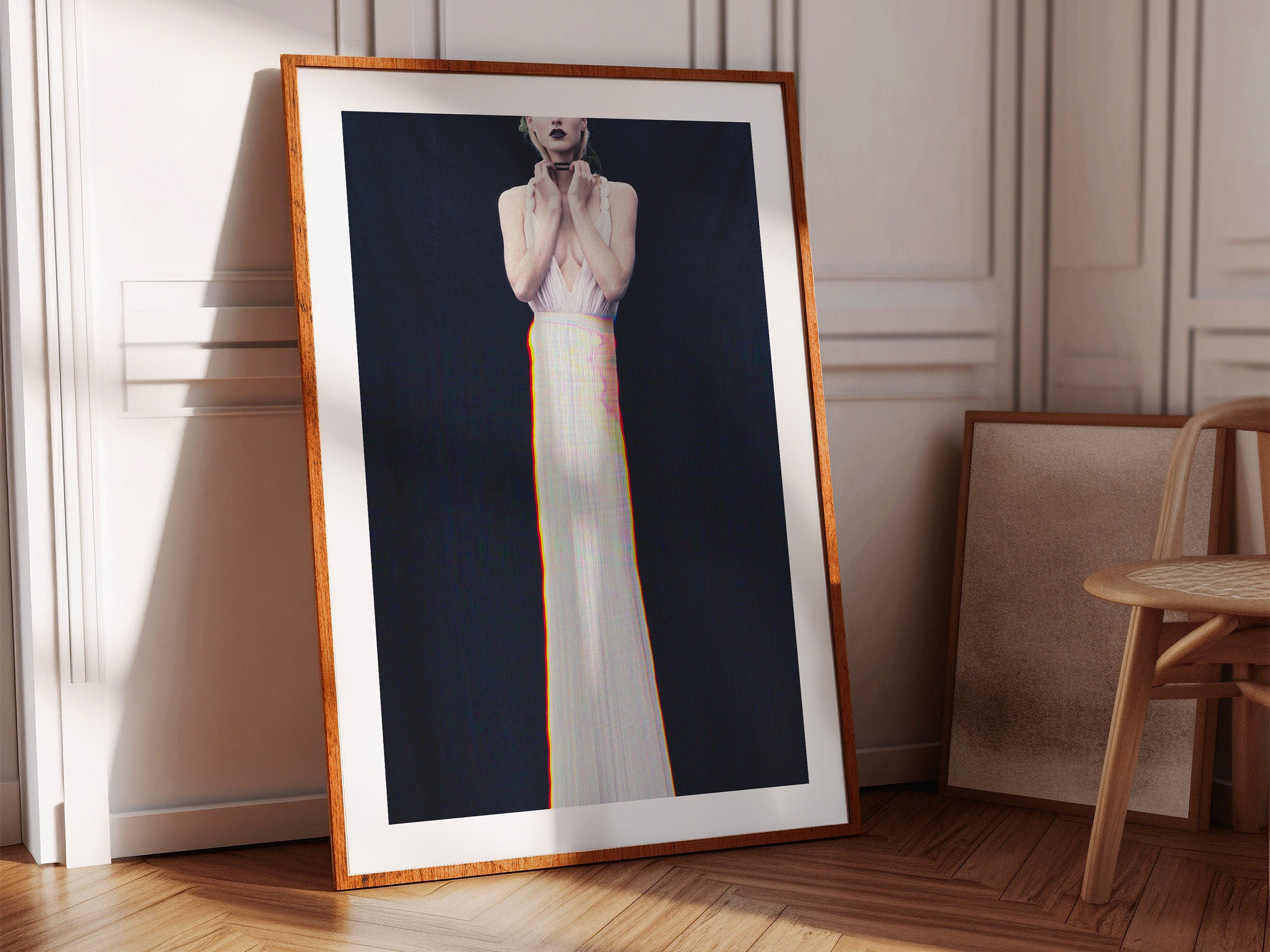 Surreal Elegant White Dress Portrait - Unique Altered Fashion Art for Contemporary Home Decor | Untitled (151) Giclée Print