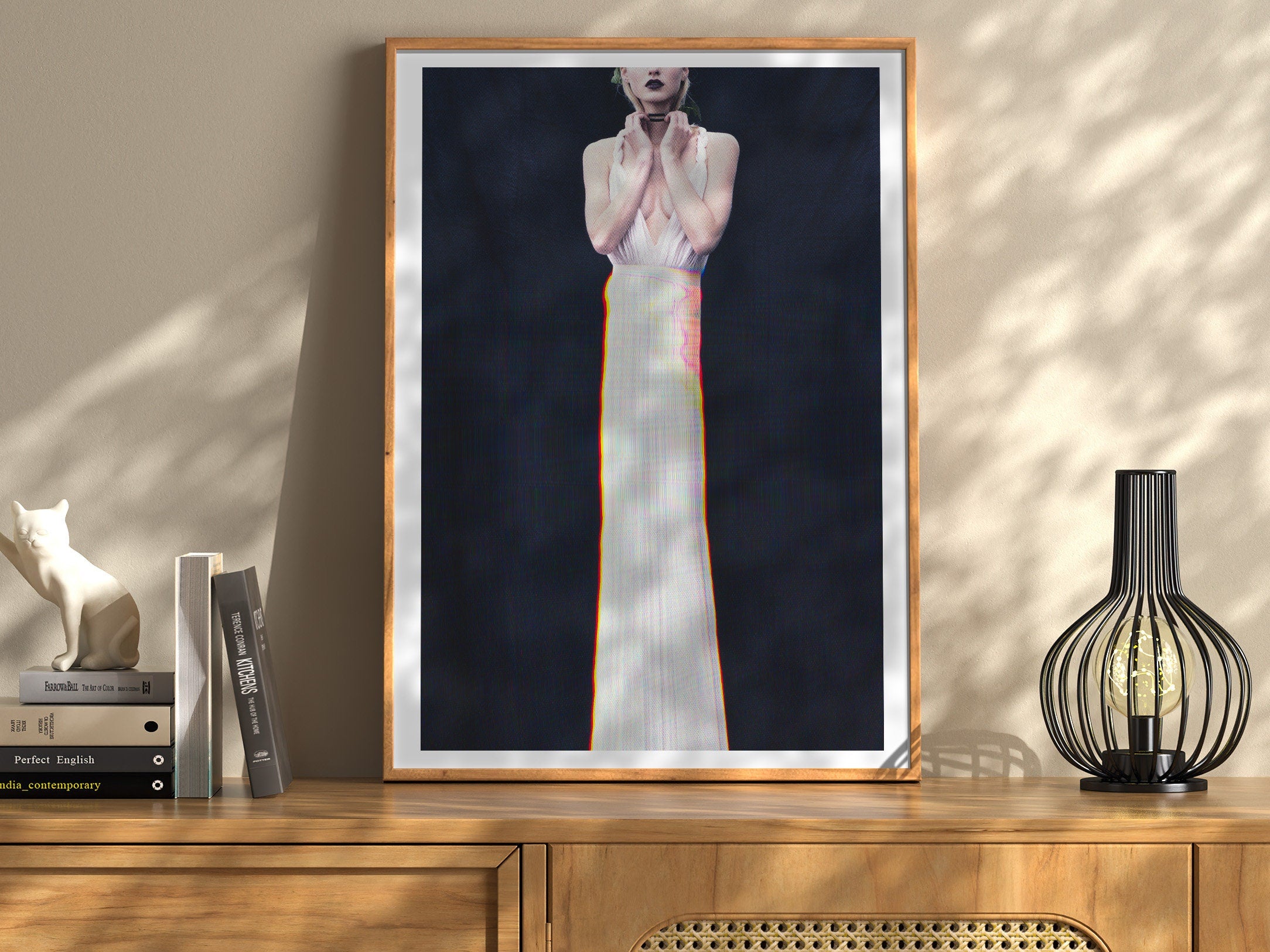 Surreal Elegant White Dress Portrait - Unique Altered Fashion Art for Contemporary Home Decor | Untitled (151) Giclée Print