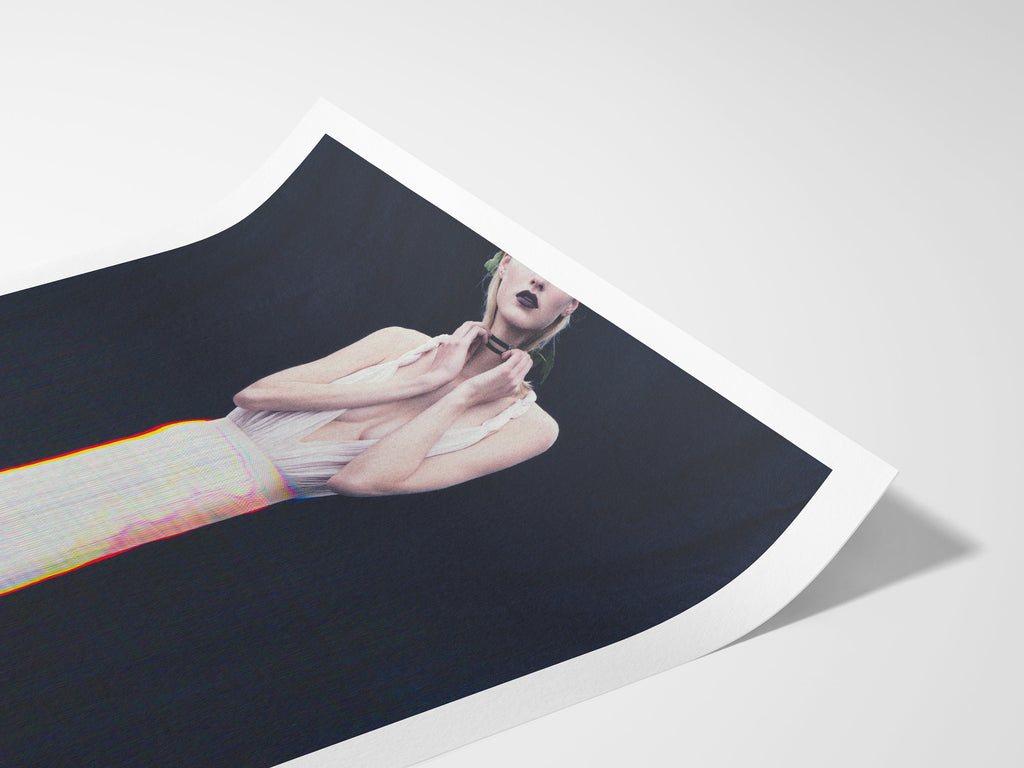 Surreal Elegant White Dress Portrait - Unique Altered Fashion Art for Contemporary Home Decor | Untitled (151) Giclée Print