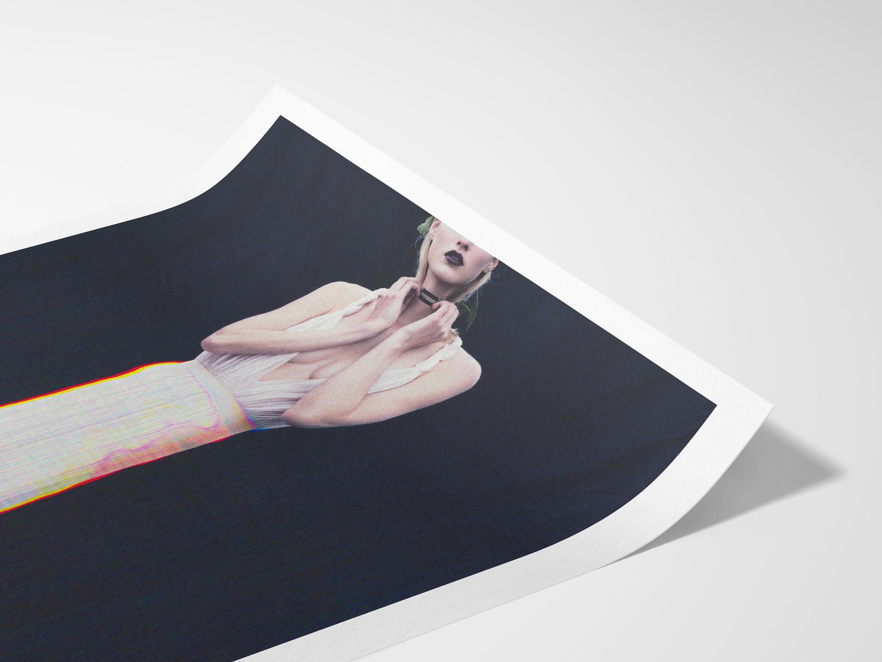 Surreal Elegant White Dress Portrait - Unique Altered Fashion Art for Contemporary Home Decor | Untitled (151) Giclée Print