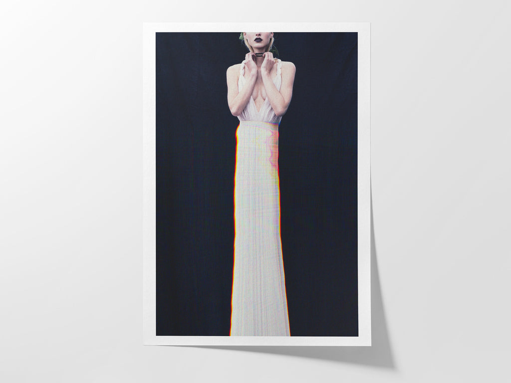 Surreal Elegant White Dress Portrait - Unique Altered Fashion Art for Contemporary Home Decor | Untitled (151) Giclée Print