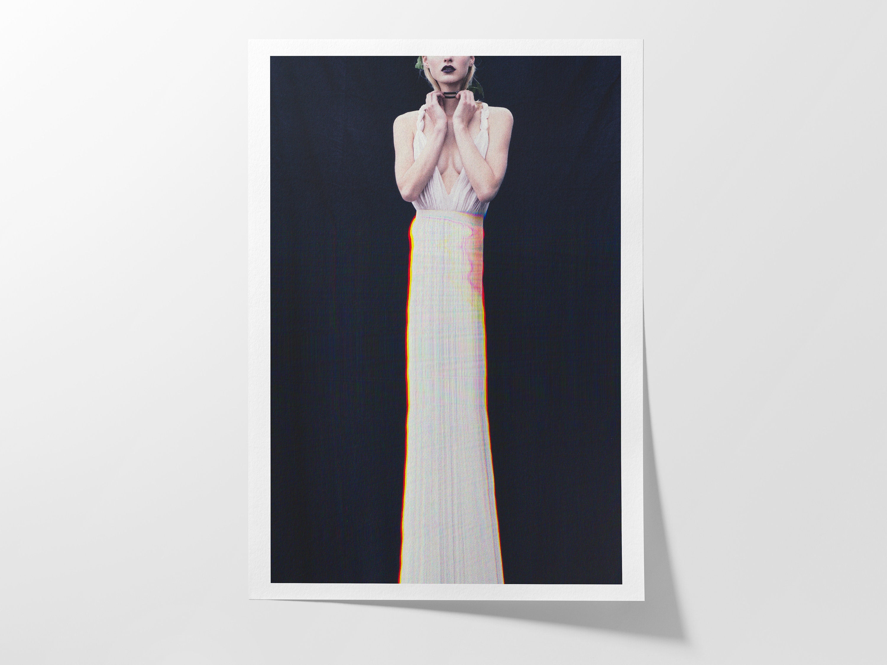 Surreal Elegant White Dress Portrait - Unique Altered Fashion Art for Contemporary Home Decor | Untitled (151) Giclée Print