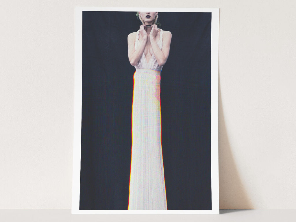 Surreal Elegant White Dress Portrait - Unique Altered Fashion Art for Contemporary Home Decor | Untitled (151) Giclée Print
