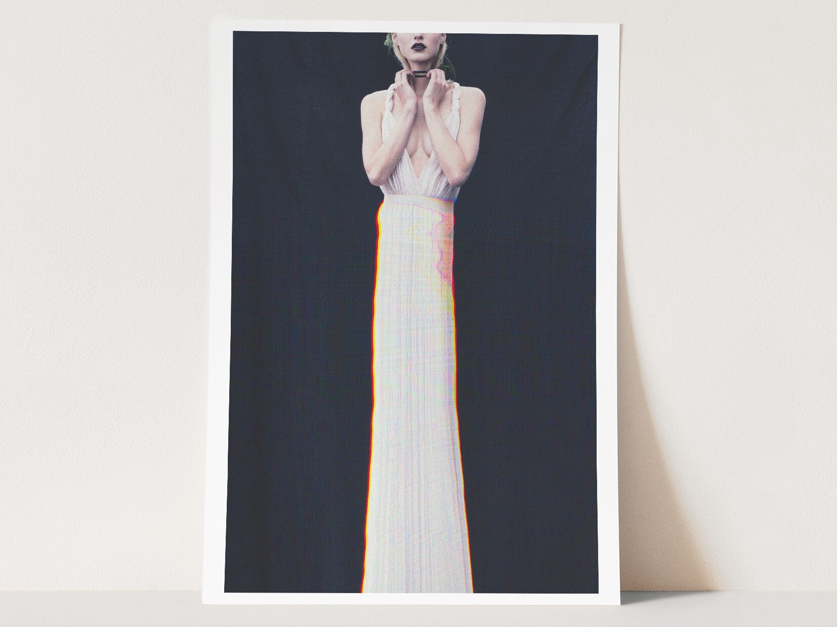 Surreal Elegant White Dress Portrait - Unique Altered Fashion Art for Contemporary Home Decor | Untitled (151) Giclée Print