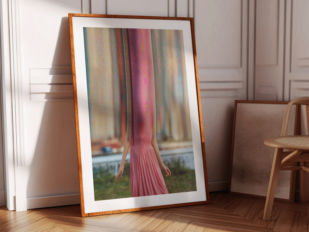 Surreal Altered Fashion Portrait - Unique Pink Dress Artwork for Modern Home Decor and Contemporary Spaces | Untitled (154) Giclée Print