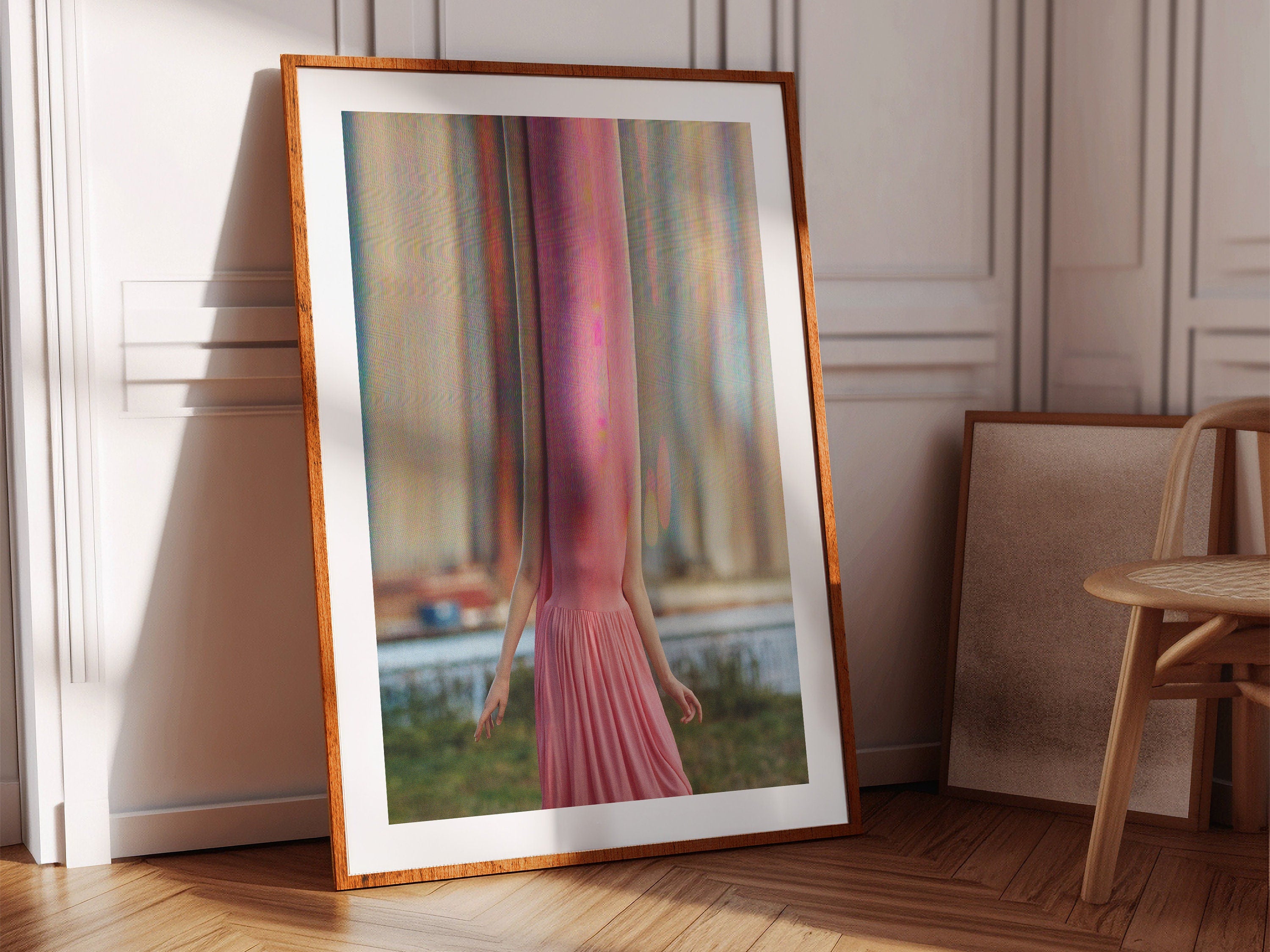 Surreal Altered Fashion Portrait - Unique Pink Dress Artwork for Modern Home Decor and Contemporary Spaces | Untitled (154) Giclée Print