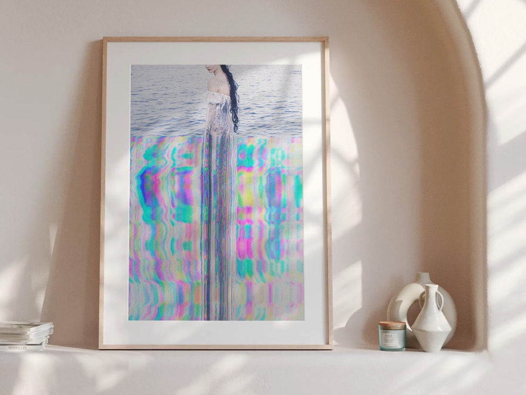 Surreal Ethereal Figure in Water - Colorful Altered Glitch Art for Contemporary Home Decor | Untitled (156) Giclée Print