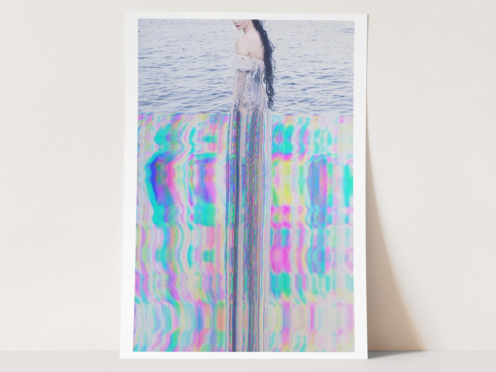 Surreal Ethereal Figure in Water - Colorful Altered Glitch Art for Contemporary Home Decor | Untitled (156) Giclée Print