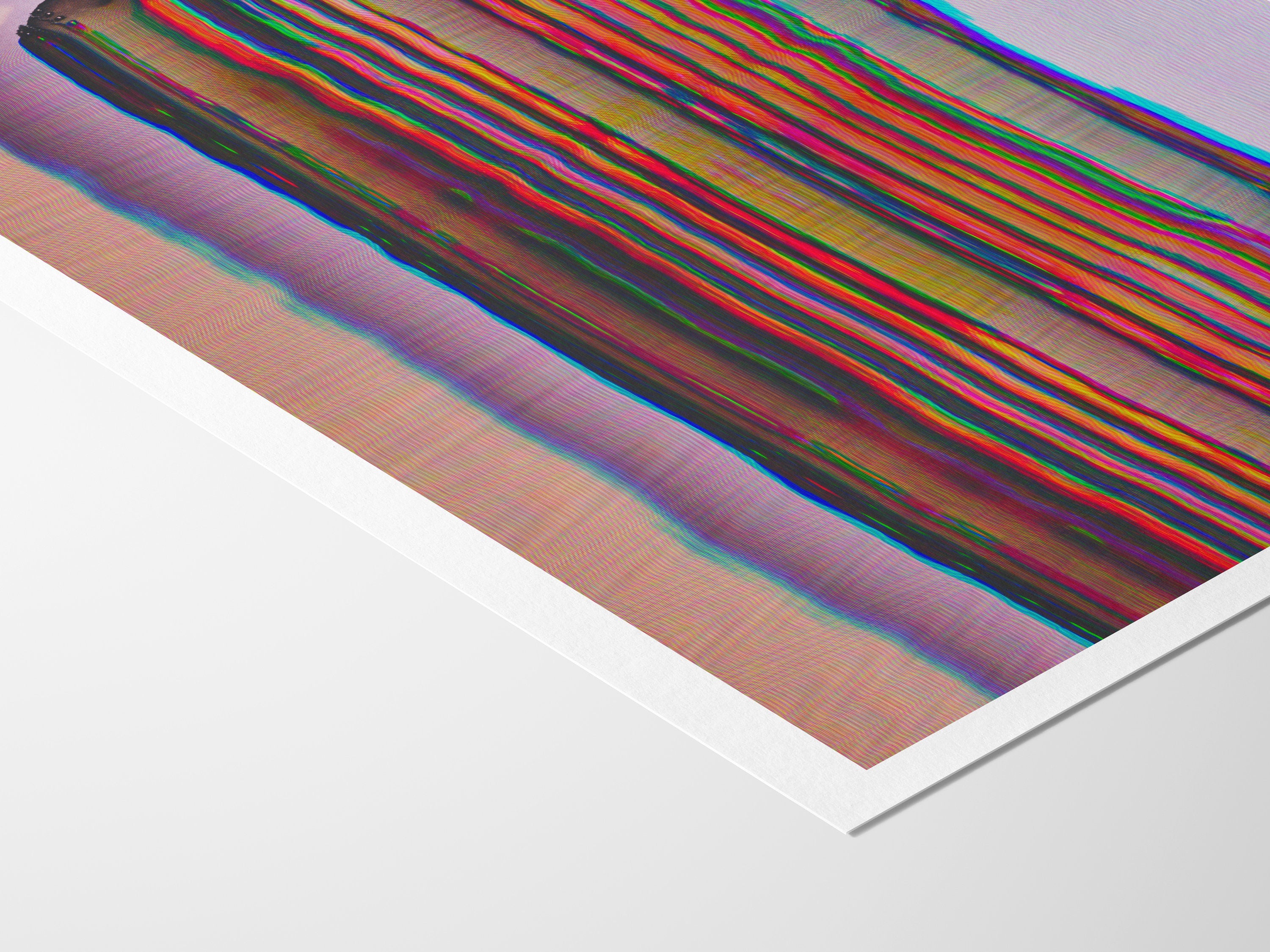 Glitch Altered Female Portrait Artwork - Colorful Purple Pastel Wall Decor for Living Room, Bathroom Bedroom | Untitled (158) Giclée Print