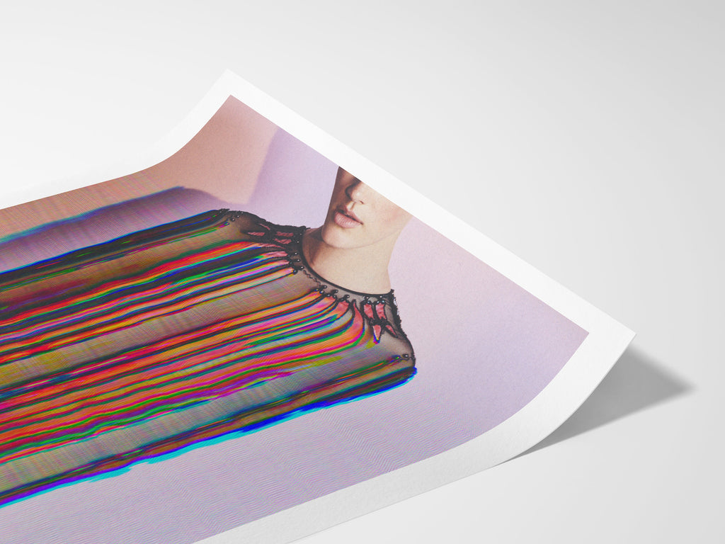 Glitch Altered Female Portrait Artwork - Colorful Purple Pastel Wall Decor for Living Room, Bathroom Bedroom | Untitled (158) Giclée Print