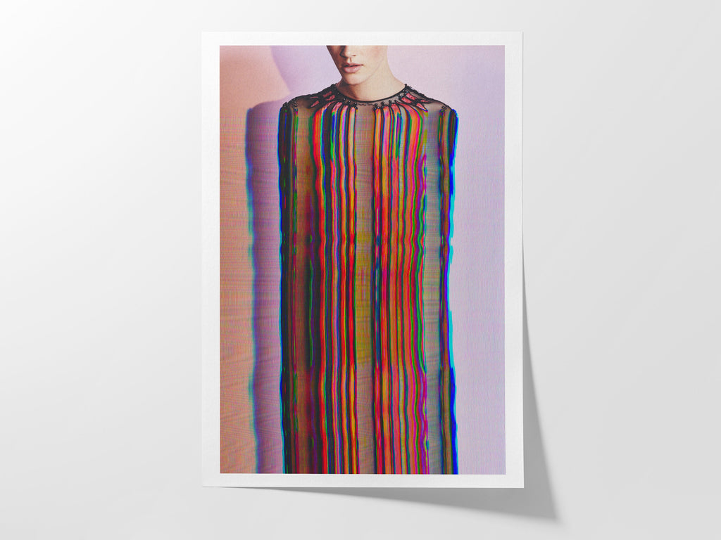 Glitch Altered Female Portrait Artwork - Colorful Purple Pastel Wall Decor for Living Room, Bathroom Bedroom | Untitled (158) Giclée Print