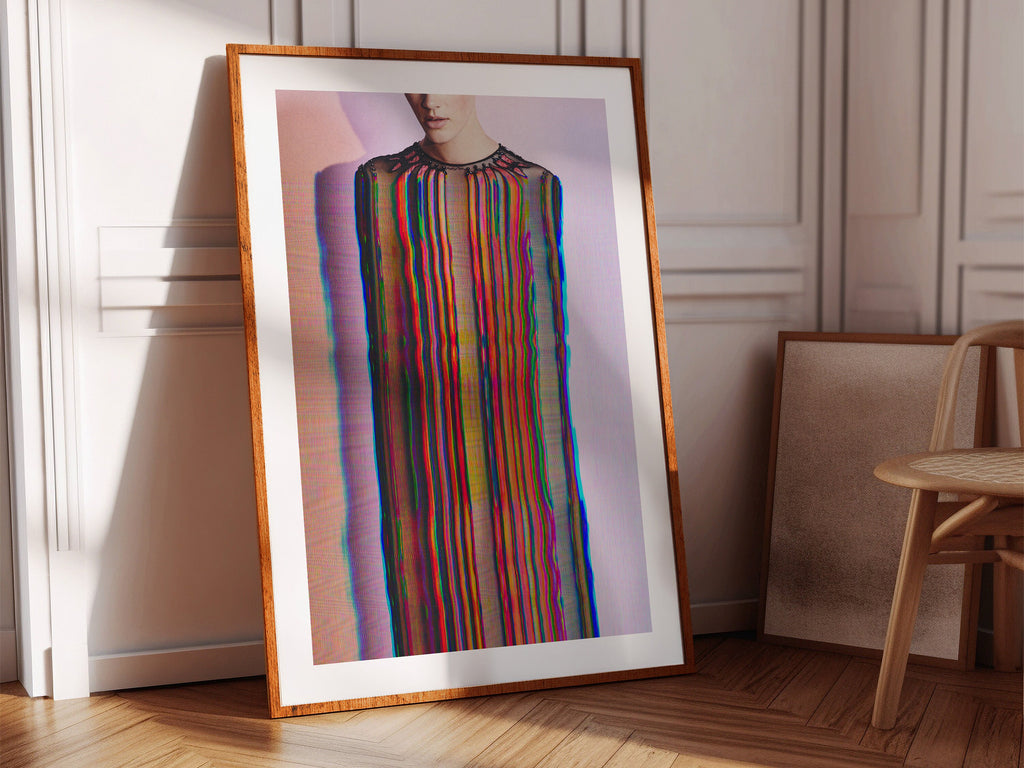 Glitch Altered Female Portrait Artwork - Colorful Purple Pastel Wall Decor for Living Room, Bathroom Bedroom | Untitled (158) Giclée Print