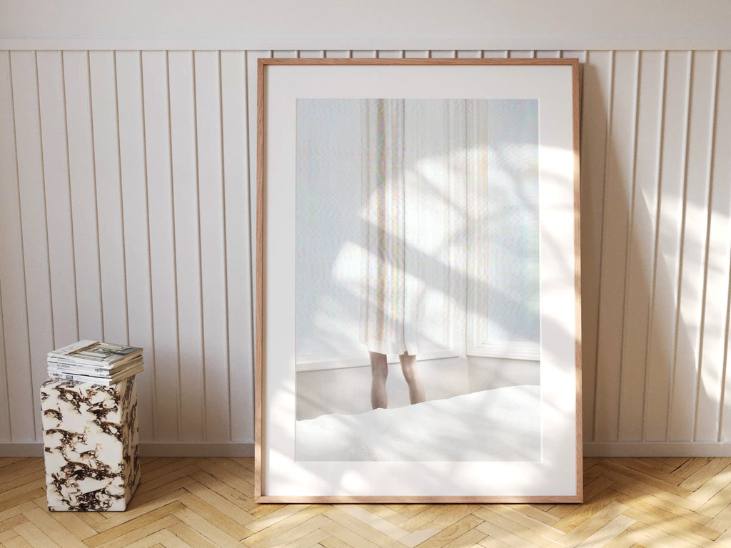 Ethereal White Drapery with Subtle Human Presence - Minimalist Contemporary Wall Art for Tranquil Spaces | Untitled (160) Giclée Print