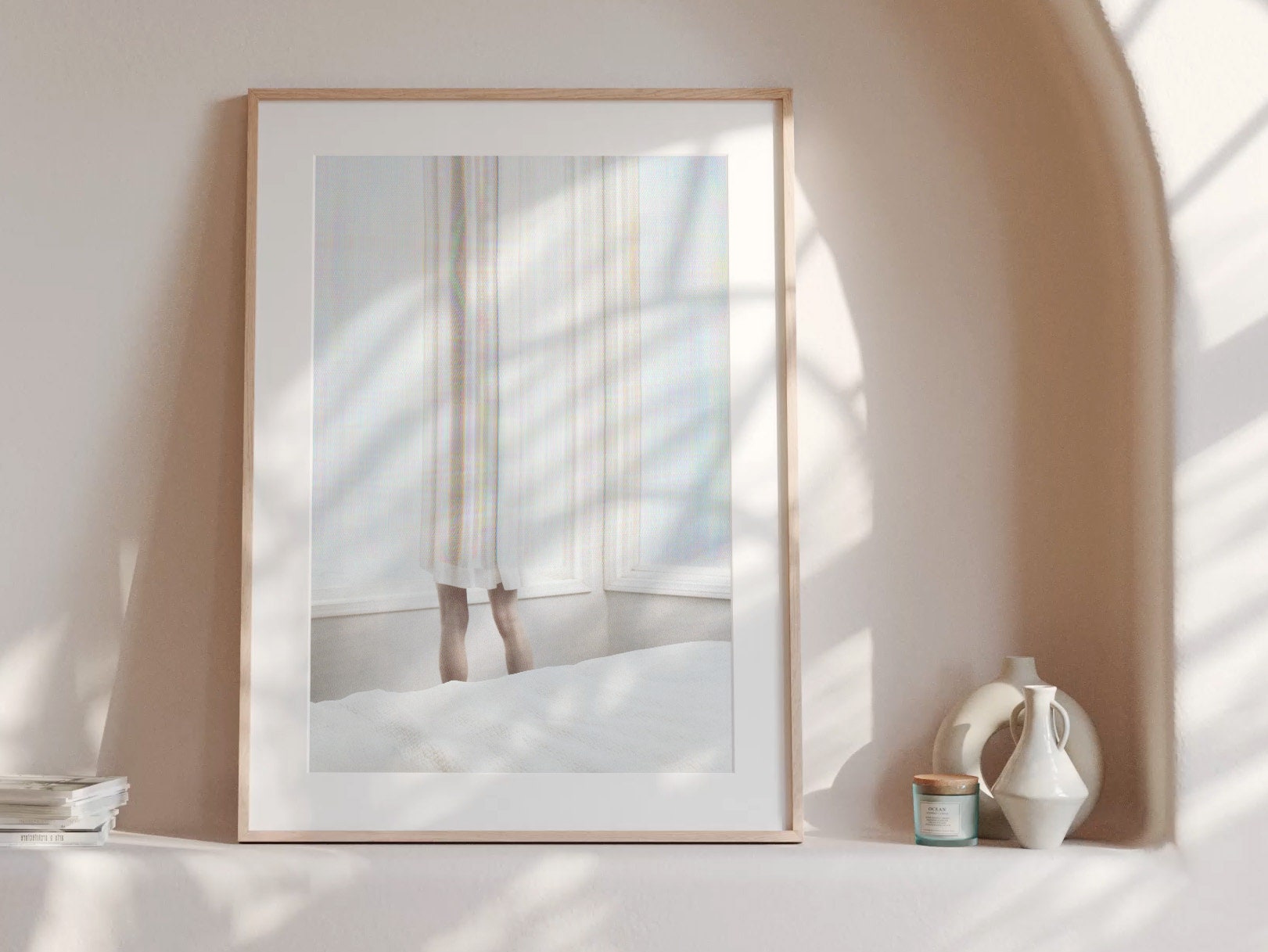 Ethereal White Drapery with Subtle Human Presence - Minimalist Contemporary Wall Art for Tranquil Spaces | Untitled (160) Giclée Print
