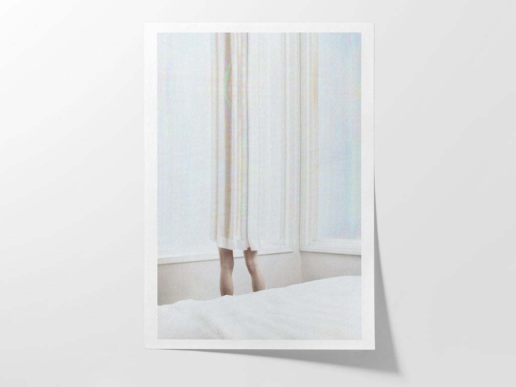 Ethereal White Drapery with Subtle Human Presence - Minimalist Contemporary Wall Art for Tranquil Spaces | Untitled (160) Giclée Print
