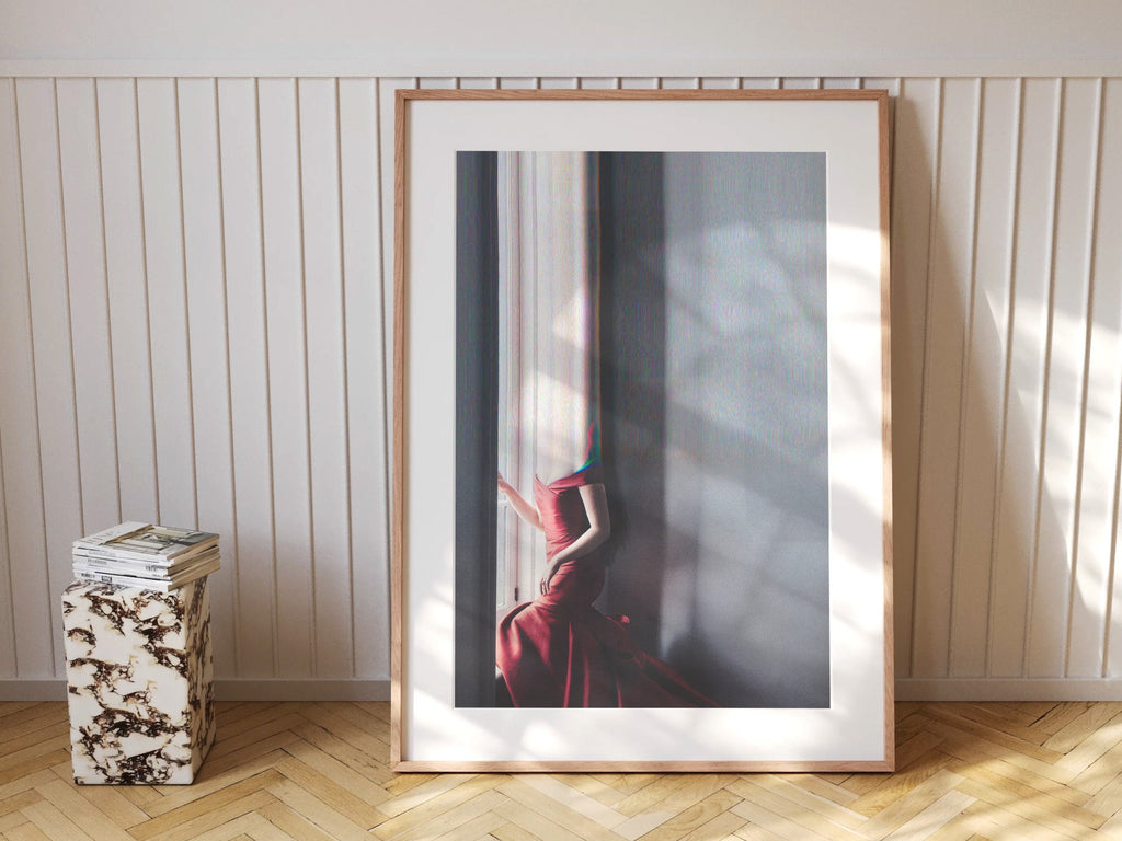 Surreal Altered Portrait in Red Dress - Unique Minimalist Wall Art for Modern Home Decor | Untitled (163) Giclée Print