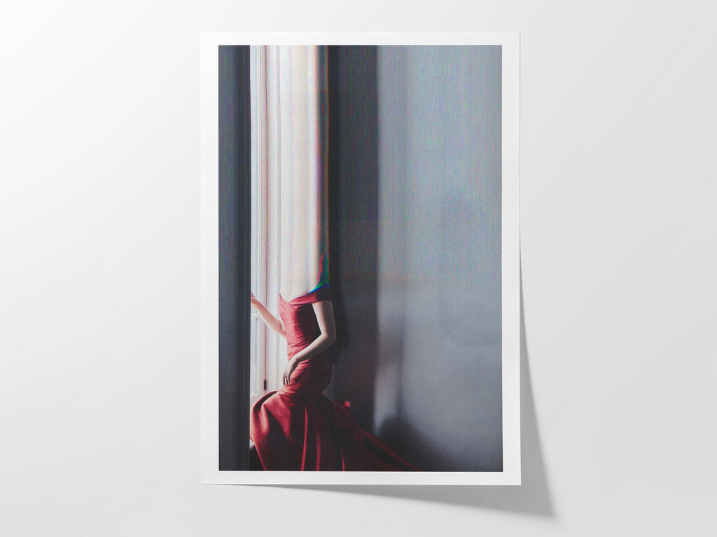 Surreal Altered Portrait in Red Dress - Unique Minimalist Wall Art for Modern Home Decor | Untitled (163) Giclée Print