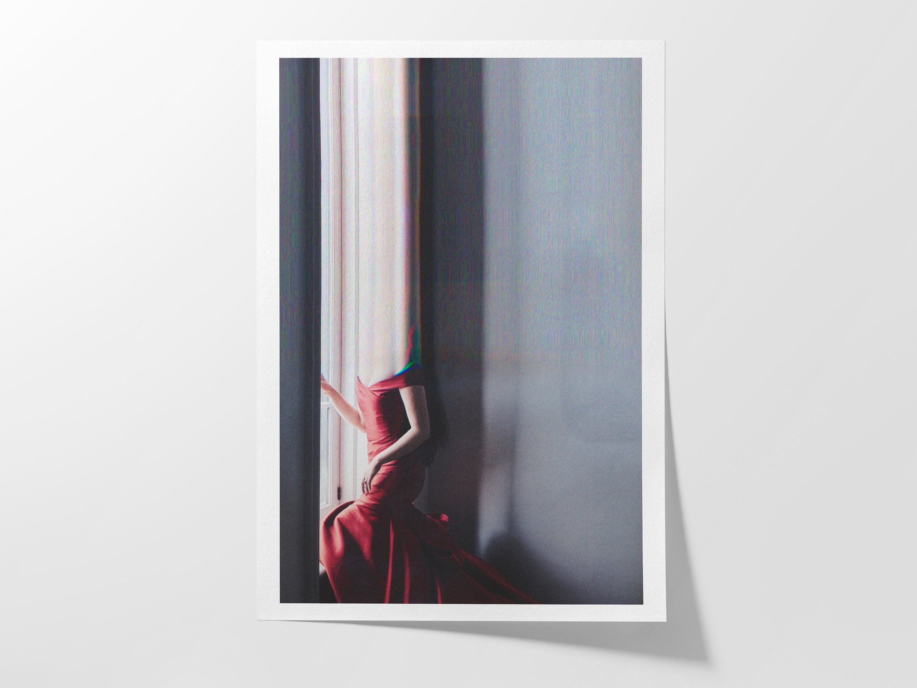 Surreal Altered Portrait in Red Dress - Unique Minimalist Wall Art for Modern Home Decor | Untitled (163) Giclée Print