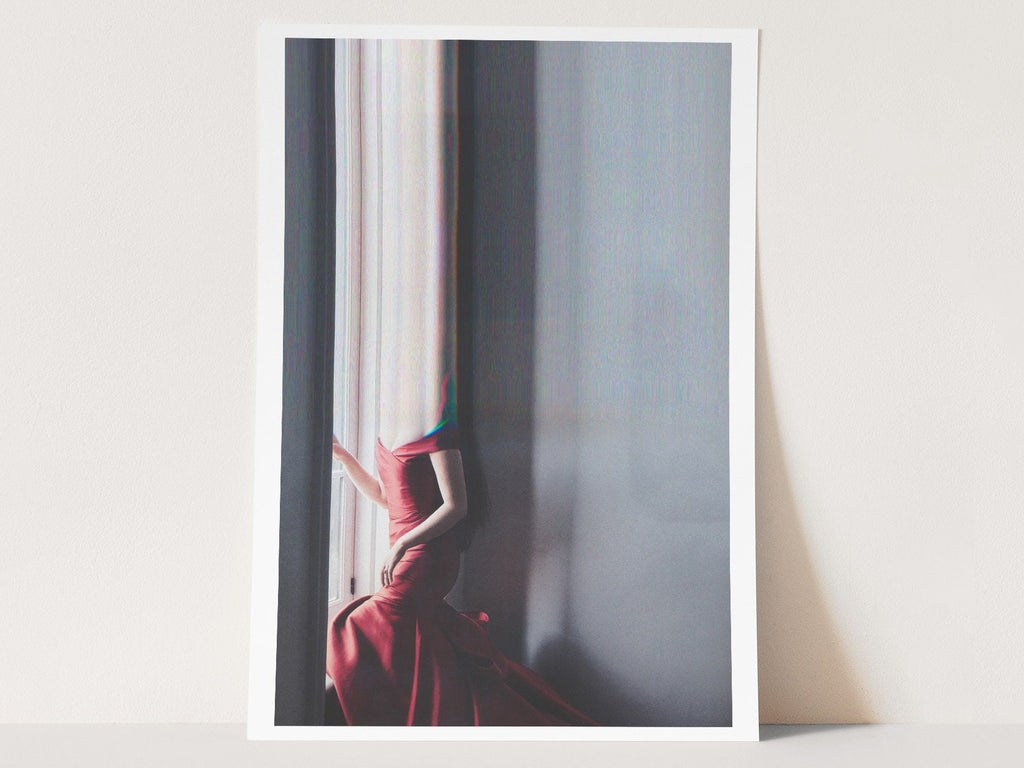 Surreal Altered Portrait in Red Dress - Unique Minimalist Wall Art for Modern Home Decor | Untitled (163) Giclée Print