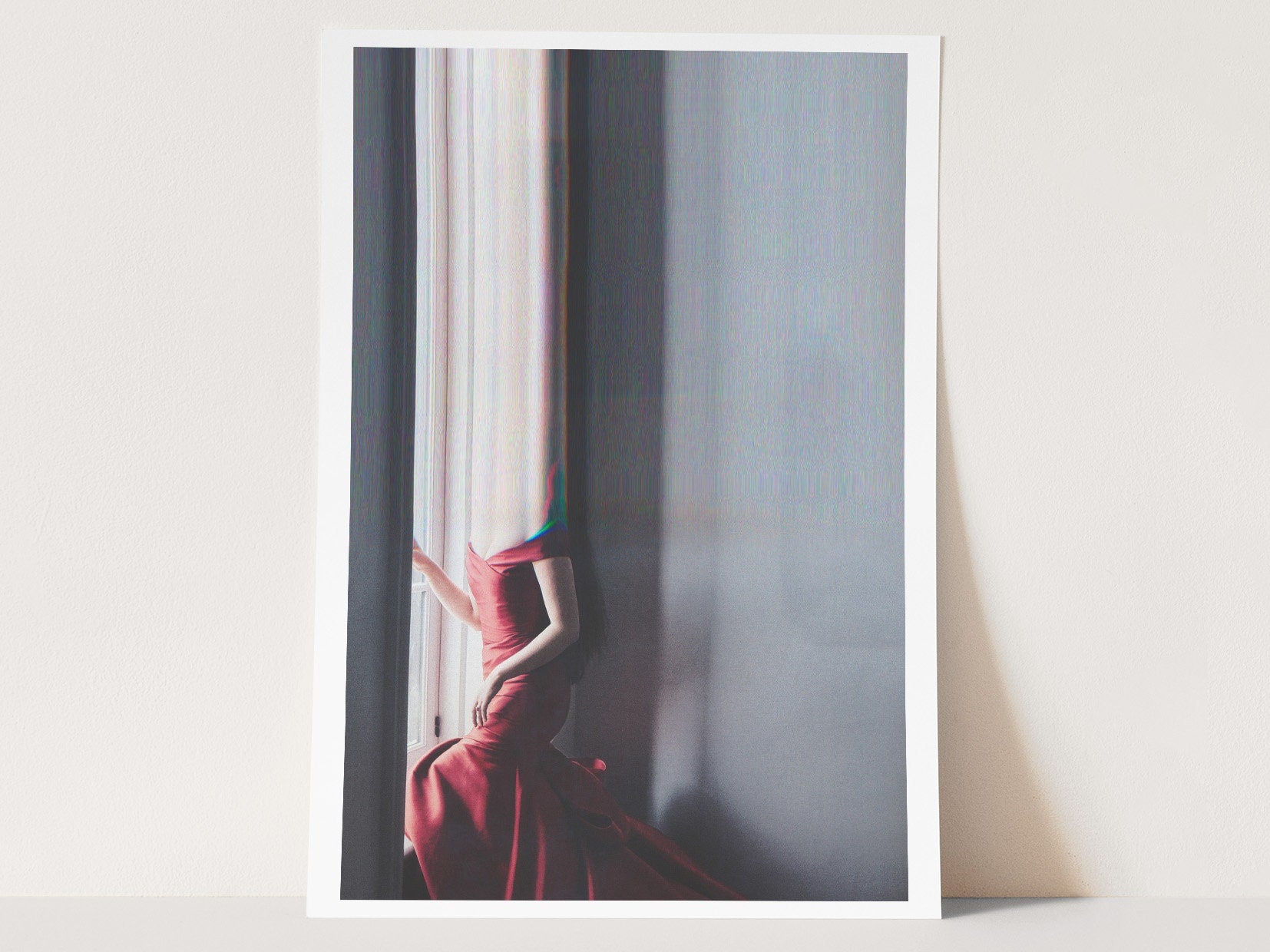 Surreal Altered Portrait in Red Dress - Unique Minimalist Wall Art for Modern Home Decor | Untitled (163) Giclée Print