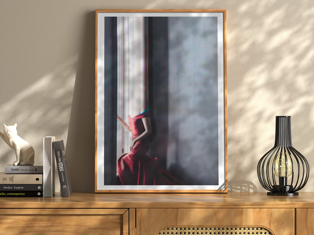 Surreal Altered Portrait in Red Dress - Unique Minimalist Wall Art for Modern Home Decor | Untitled (163) Giclée Print