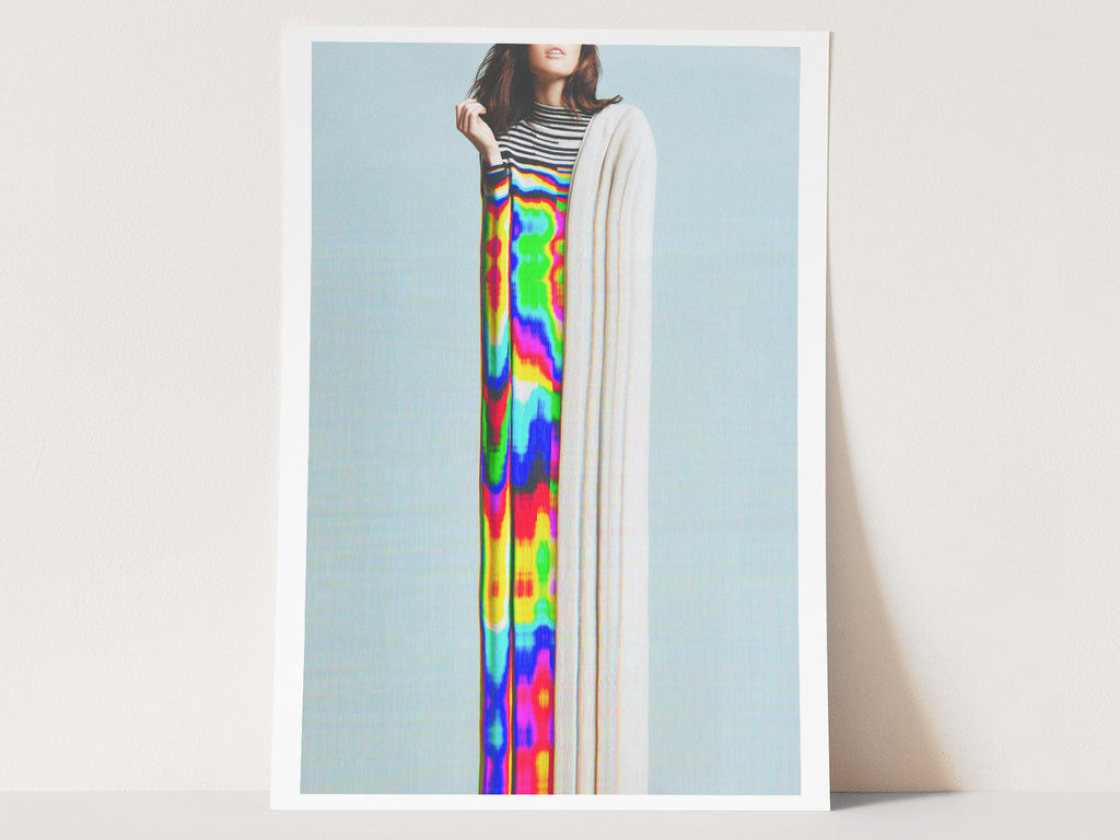 Rainbow Altered Portrait Photo Wall Art - Colorful Teal Blue Eclectic Decor for Living Room, Bathroom, Bedroom | Untitled (165) Giclée Print