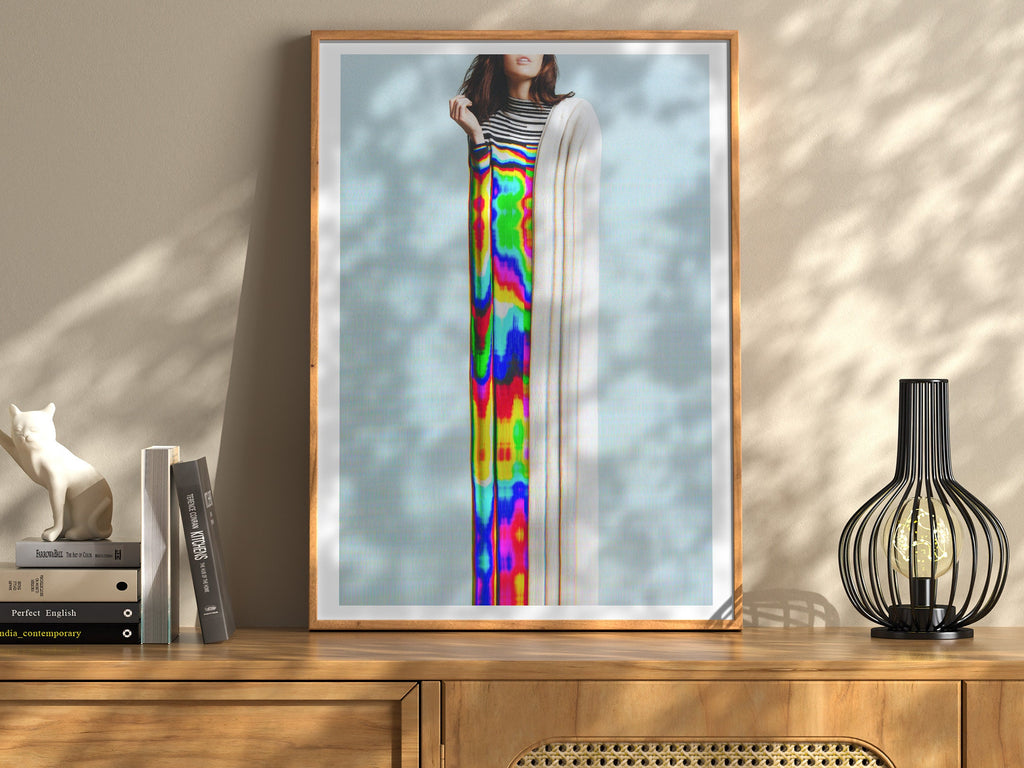 Rainbow Altered Portrait Photo Wall Art - Colorful Teal Blue Eclectic Decor for Living Room, Bathroom, Bedroom | Untitled (165) Giclée Print