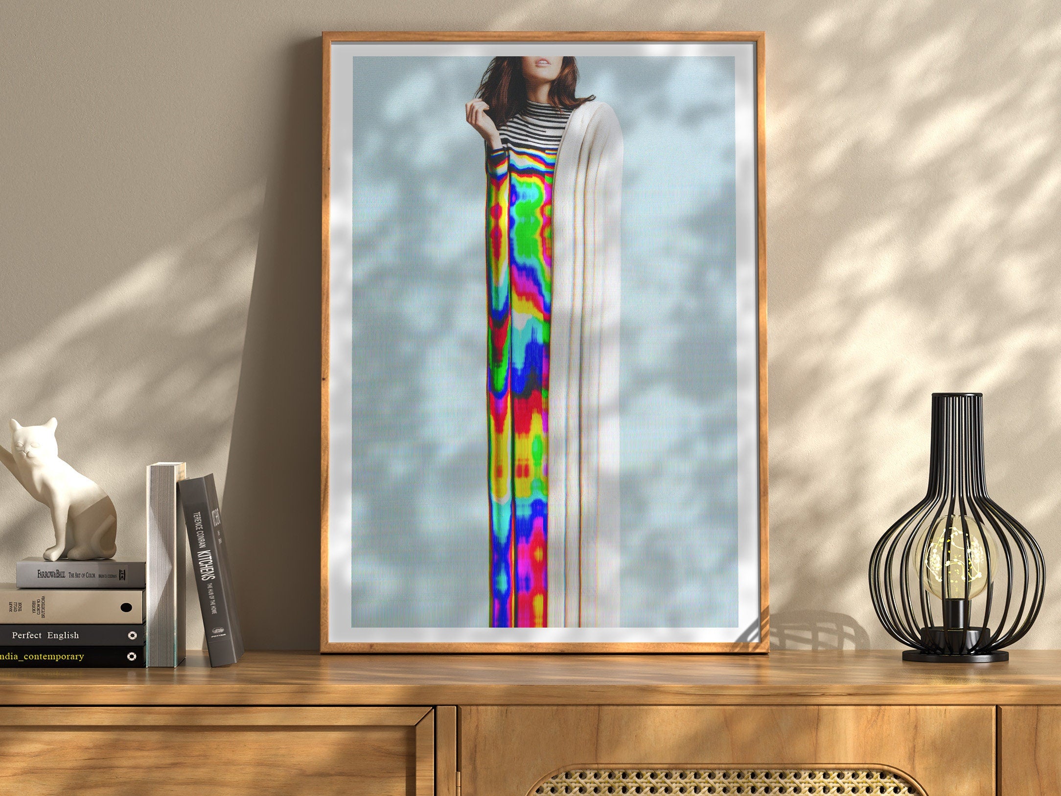 Rainbow Altered Portrait Photo Wall Art - Colorful Teal Blue Eclectic Decor for Living Room, Bathroom, Bedroom | Untitled (165) Giclée Print