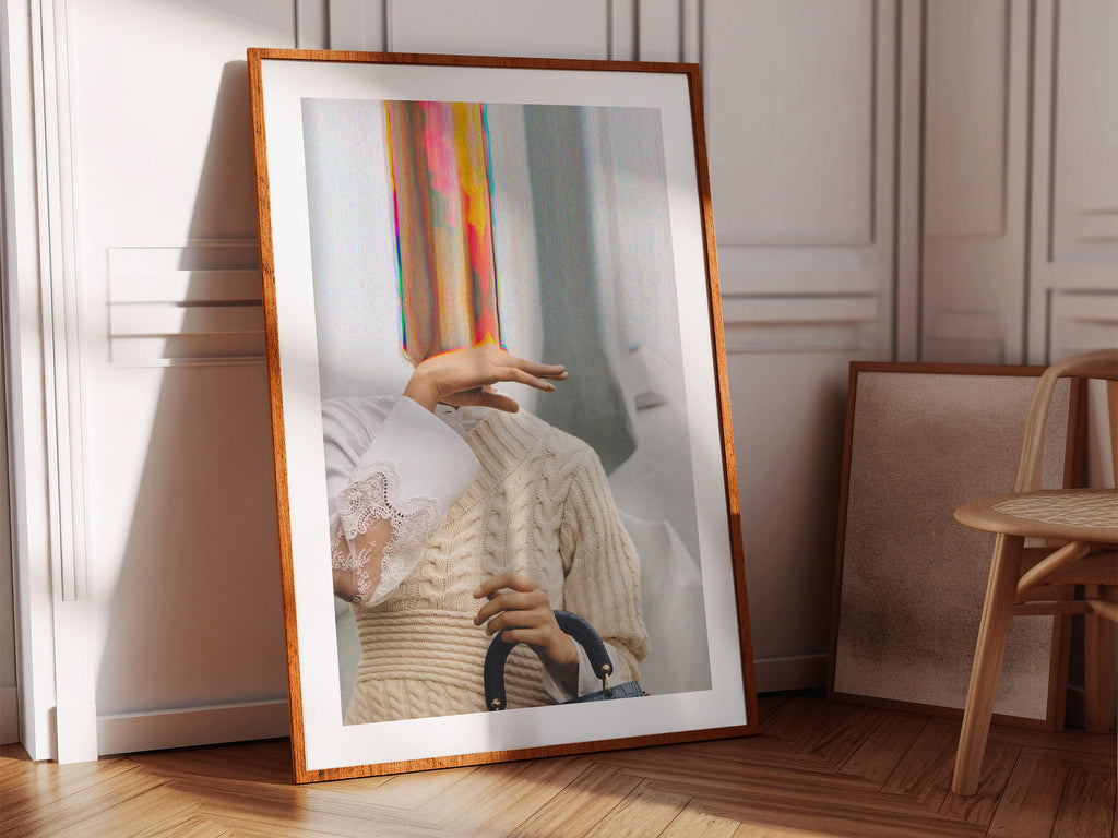 Altered Portrait Fashion Photo Wall Art - Postmodern Eclectic Glitch Aesthetic Decor For Home, Office, Bedroom | Untitled (166) Giclée Print