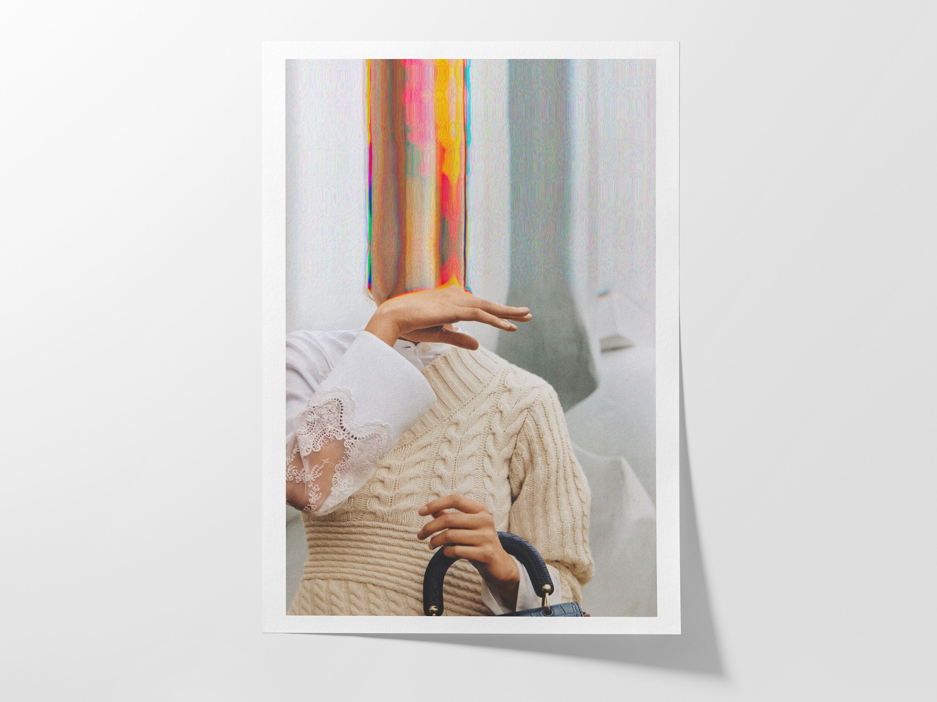 Altered Portrait Fashion Photo Wall Art - Postmodern Eclectic Glitch Aesthetic Decor For Home, Office, Bedroom | Untitled (166) Giclée Print