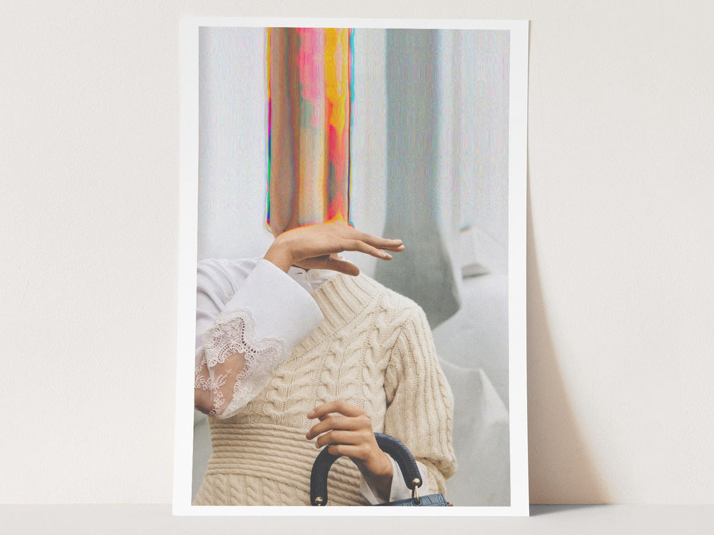 Altered Portrait Fashion Photo Wall Art - Postmodern Eclectic Glitch Aesthetic Decor For Home, Office, Bedroom | Untitled (166) Giclée Print