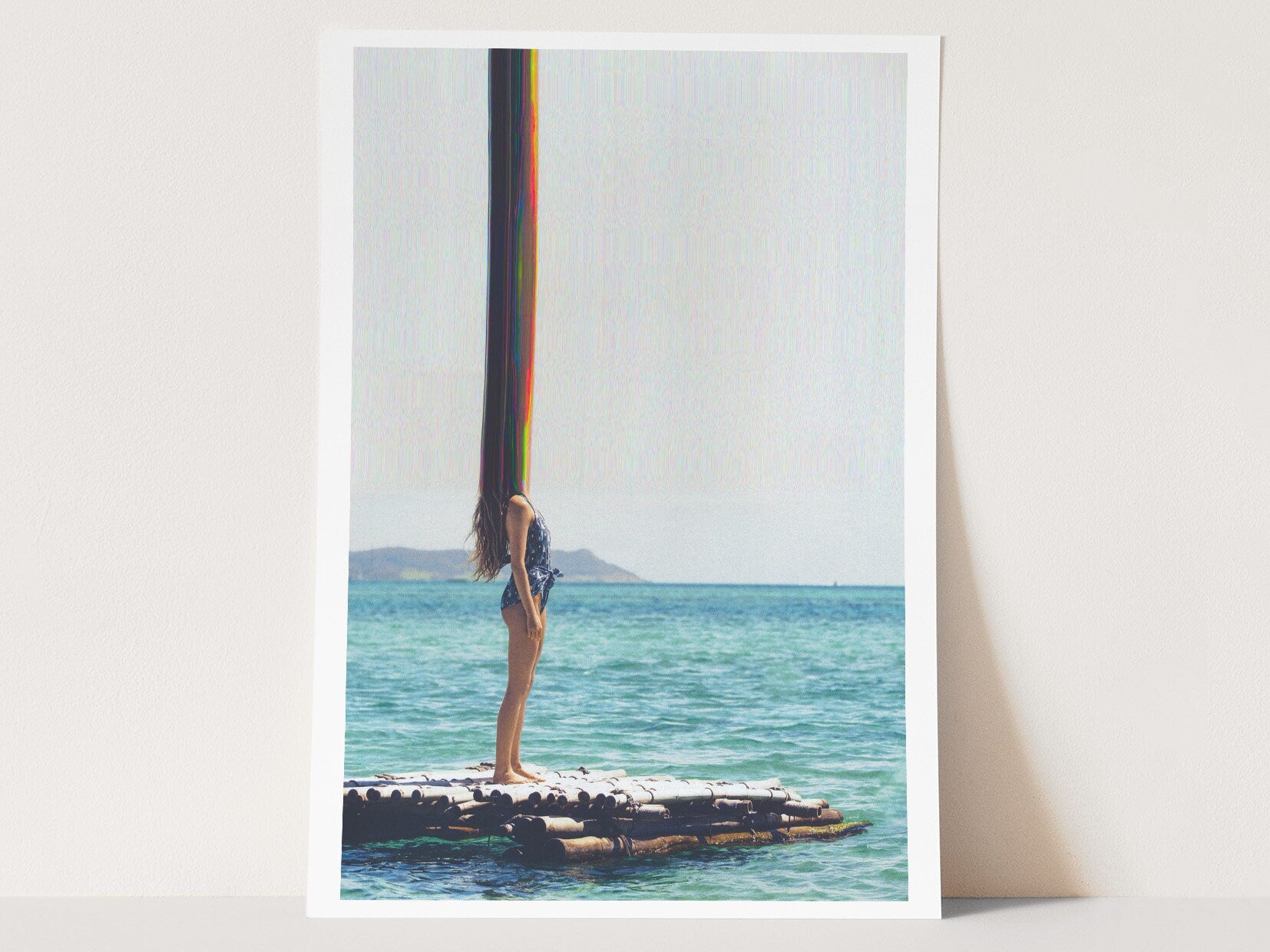 Trippy Altered Woman Portrait Wall Art - Beautiful Blue Ocean Photo Wall Decor For Home, Office, Apartment | Untitled (172) Giclée Print