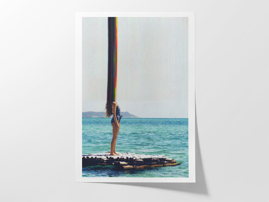 Trippy Altered Woman Portrait Wall Art - Beautiful Blue Ocean Photo Wall Decor For Home, Office, Apartment | Untitled (172) Giclée Print