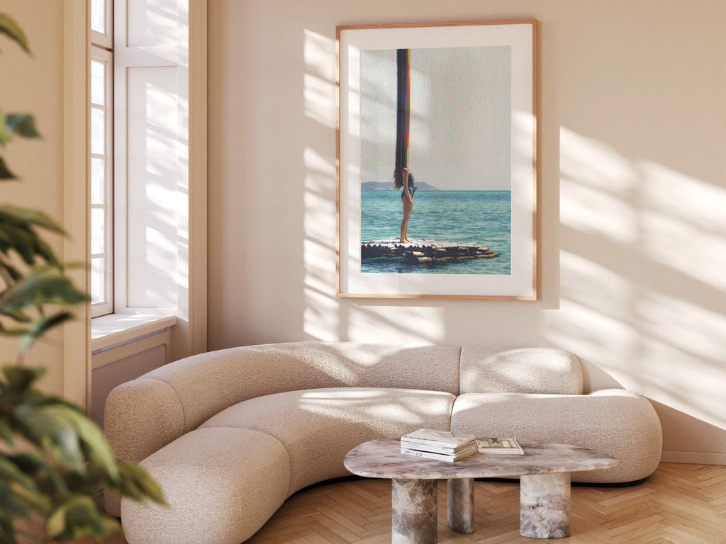 Trippy Altered Woman Portrait Wall Art - Beautiful Blue Ocean Photo Wall Decor For Home, Office, Apartment | Untitled (172) Giclée Print