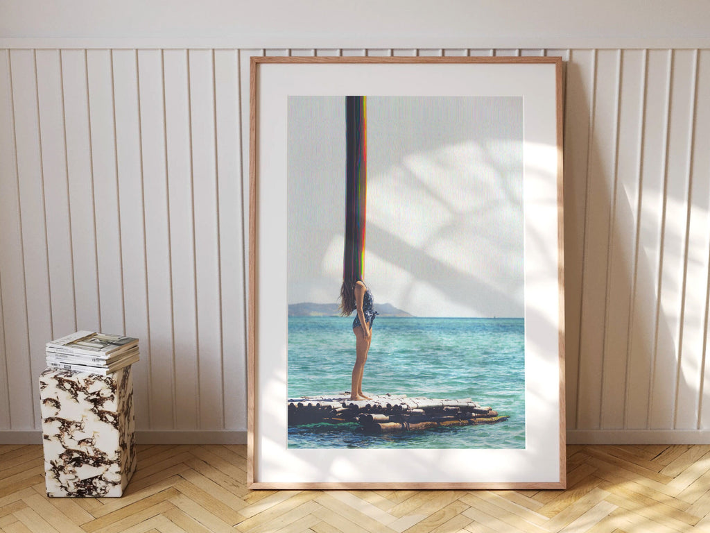 Trippy Altered Woman Portrait Wall Art - Beautiful Blue Ocean Photo Wall Decor For Home, Office, Apartment | Untitled (172) Giclée Print