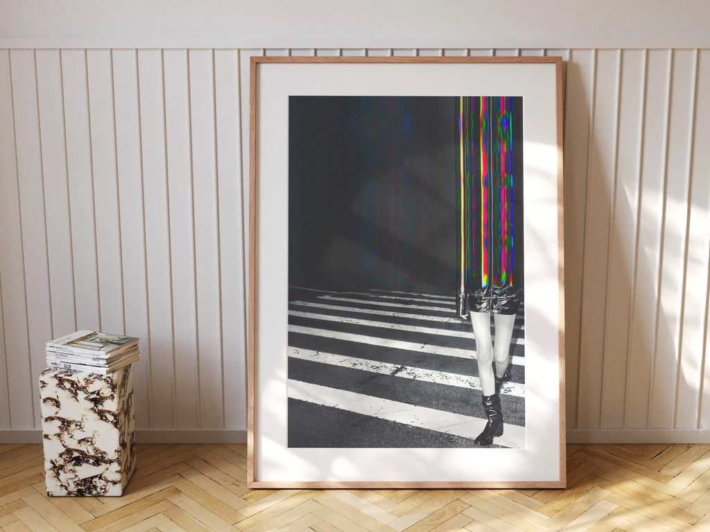 Surreal Black and White Street Fashion Art Print - Dynamic Glitch Aesthetic for Modern Home Decor | Untitled (175) Giclée Print