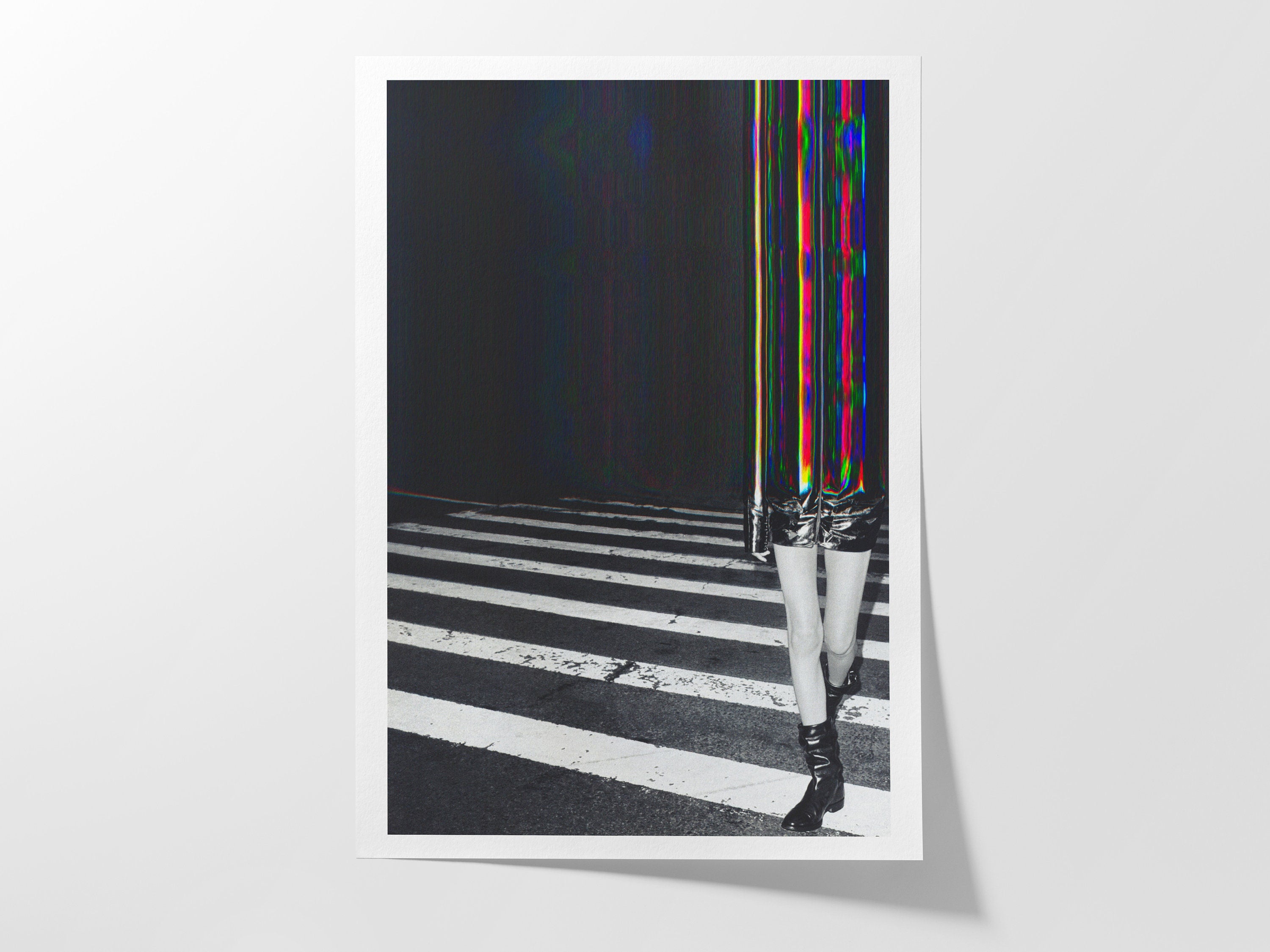 Surreal Black and White Street Fashion Art Print - Dynamic Glitch Aesthetic for Modern Home Decor | Untitled (175) Giclée Print