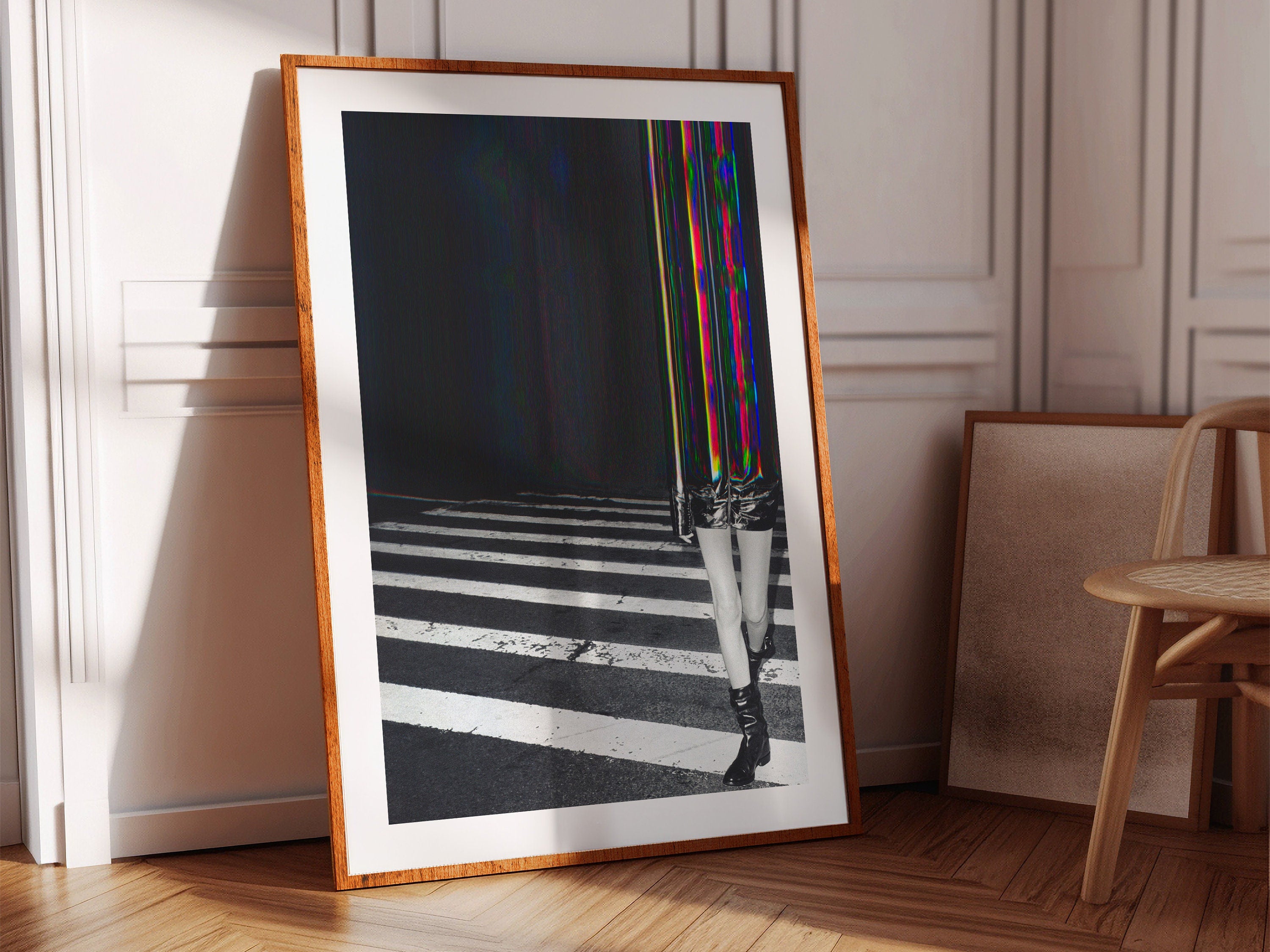 Surreal Black and White Street Fashion Art Print - Dynamic Glitch Aesthetic for Modern Home Decor | Untitled (175) Giclée Print