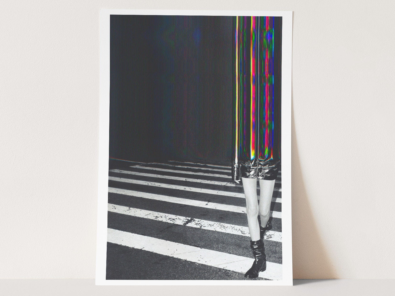 Surreal Black and White Street Fashion Art Print - Dynamic Glitch Aesthetic for Modern Home Decor | Untitled (175) Giclée Print
