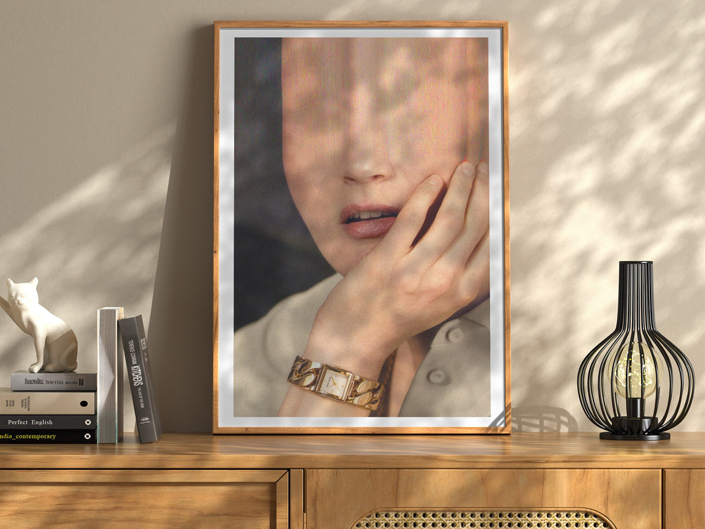 Glitch Altered Woman's Watch Ad Portrait Photo Art - Funky Postmodern Wall Decor for Home, Office, Bedroom | Untitled (195) Giclée Print