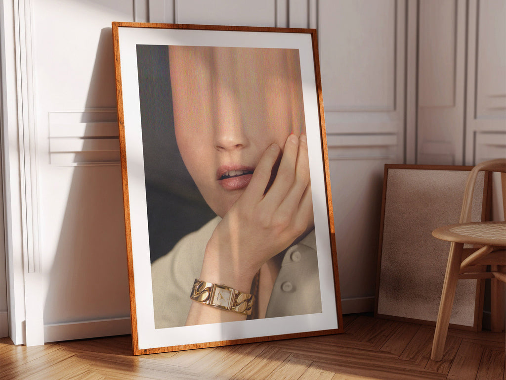 Glitch Altered Woman's Watch Ad Portrait Photo Art - Funky Postmodern Wall Decor for Home, Office, Bedroom | Untitled (195) Giclée Print