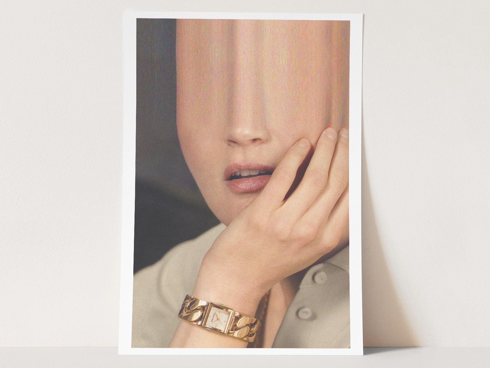 Glitch Altered Woman's Watch Ad Portrait Photo Art - Funky Postmodern Wall Decor for Home, Office, Bedroom | Untitled (195) Giclée Print