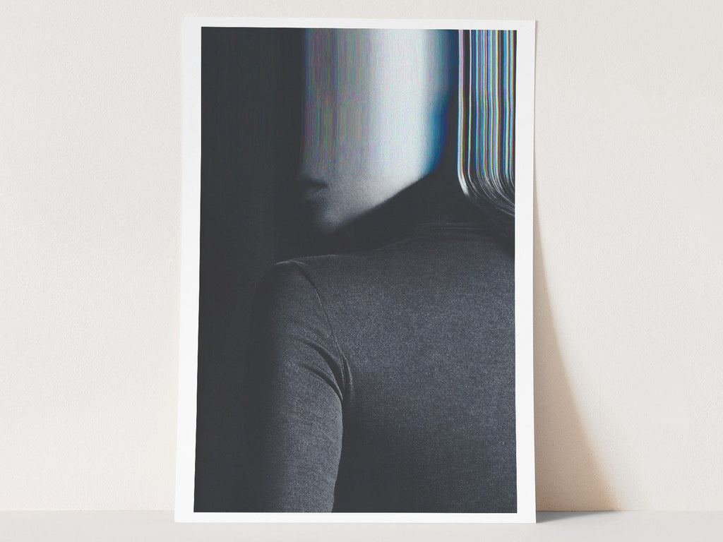 Abstract Black and White Altered Portrait Wall Art - Surreal Glitch Aesthetic for Modern Home Decor | Untitled (199) Giclée Print