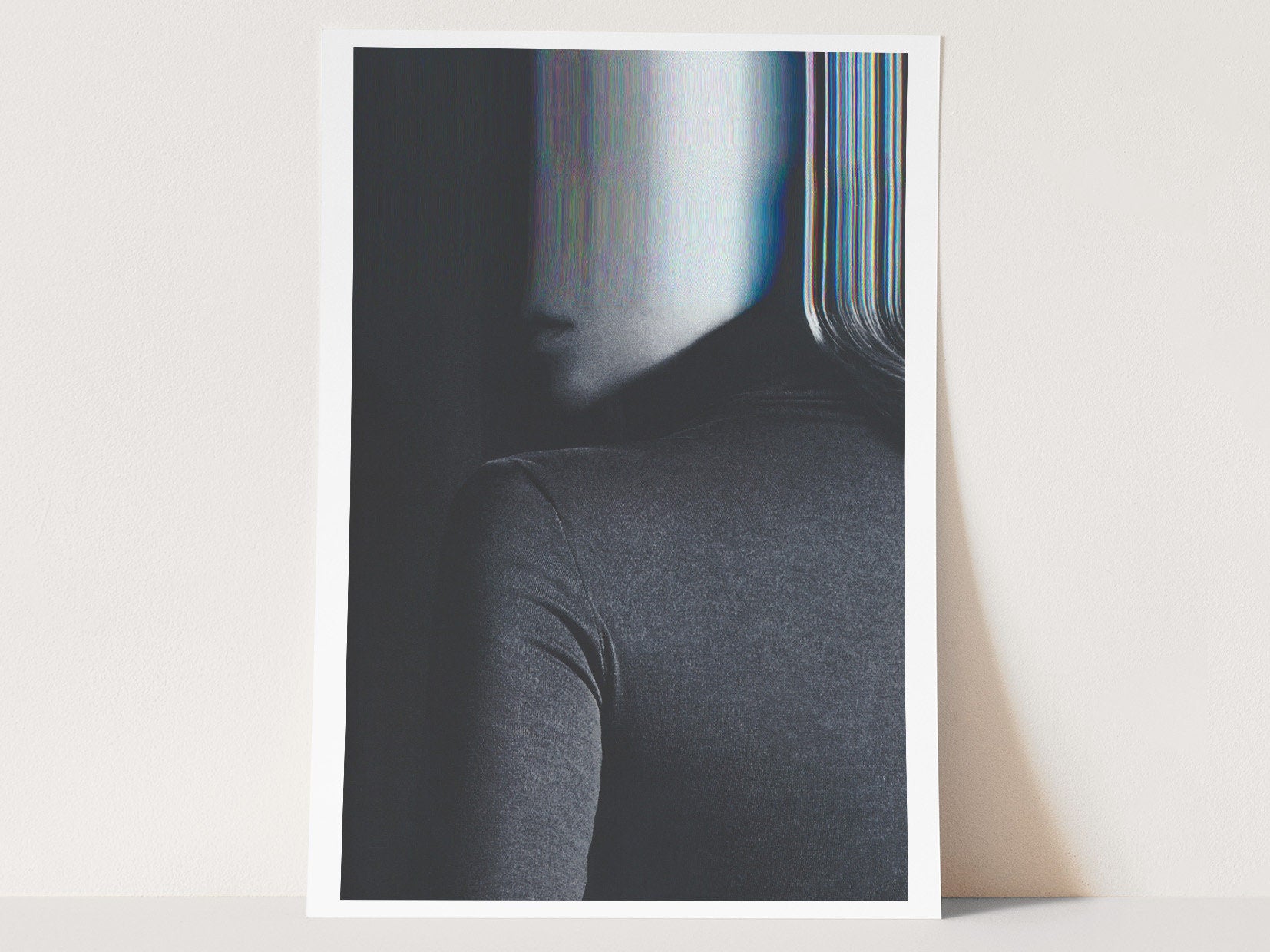 Abstract Black and White Altered Portrait Wall Art - Surreal Glitch Aesthetic for Modern Home Decor | Untitled (199) Giclée Print