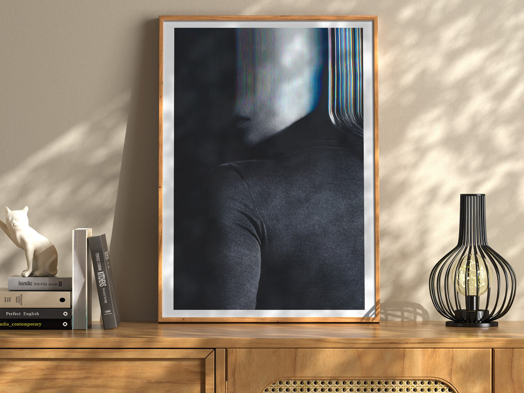 Abstract Black and White Altered Portrait Wall Art - Surreal Glitch Aesthetic for Modern Home Decor | Untitled (199) Giclée Print